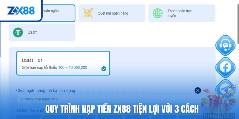 Quy trình nạp tiền ZX88 tiện lợi với 3 cách
